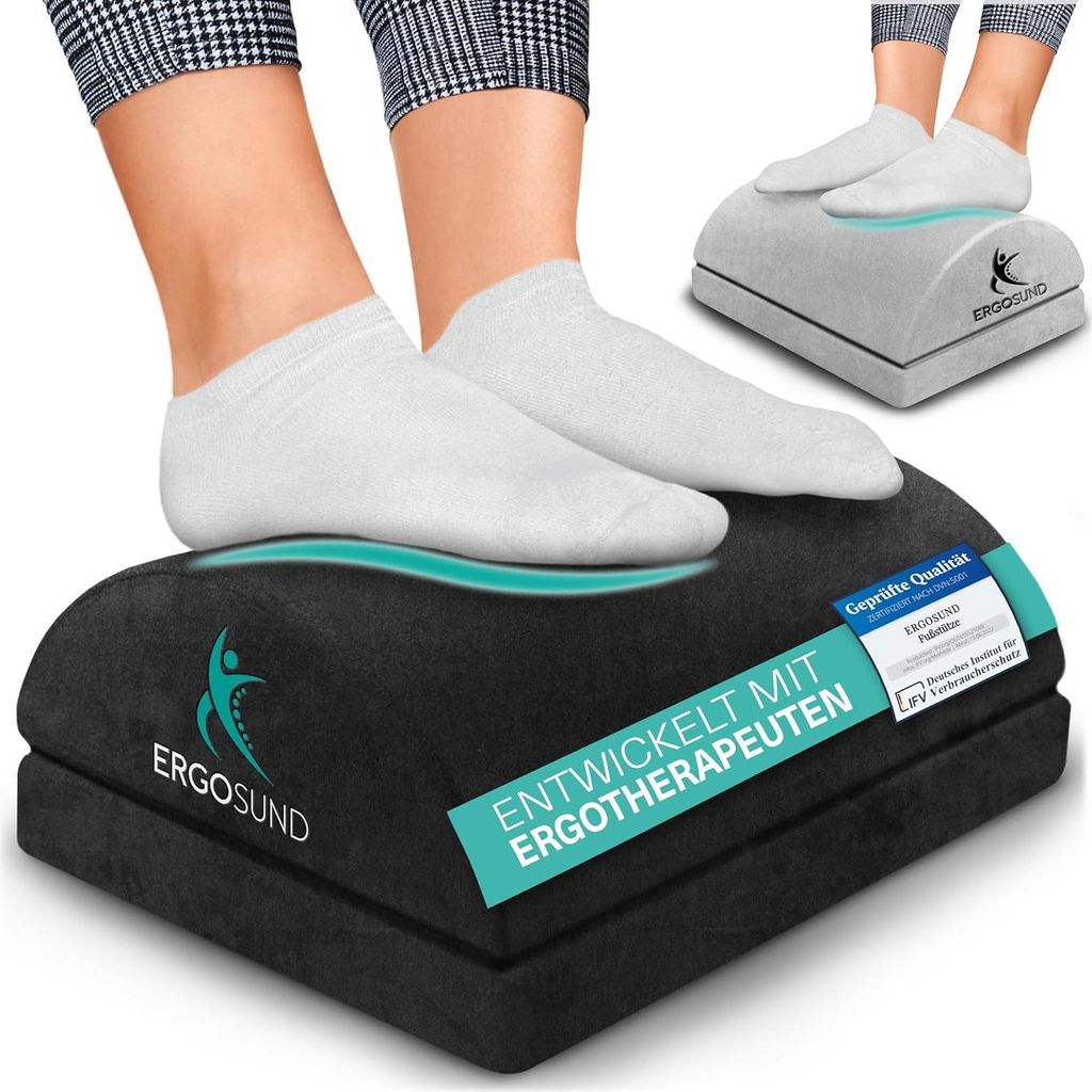 Fußstütze Schreibtisch Premium Schaumstoffkern Höhenverstellbare Fußbank rutschfest - Ergonomische Fußablage für das Büro Home Office - Mit ...