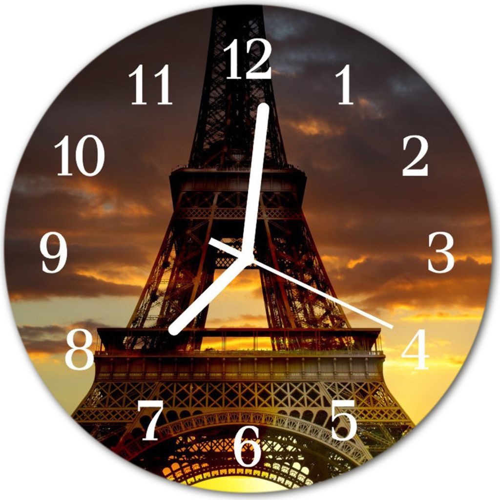 Glasuhr Wanduhr Küchenuhr Echt-Glas 30fi cm Eiffelturm Produktbild 