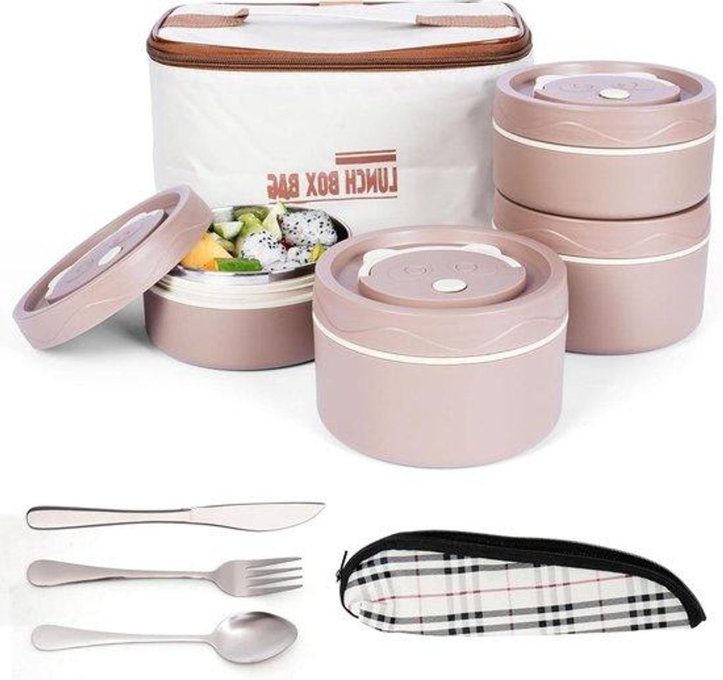 Isolierte Lunchbox-Satz für Erwachsene und Studenten - Isolierte Lunchcontainer-Satz mit Besteck - 4 rostfreie leckstiefere stapelbare Lebensmitte...