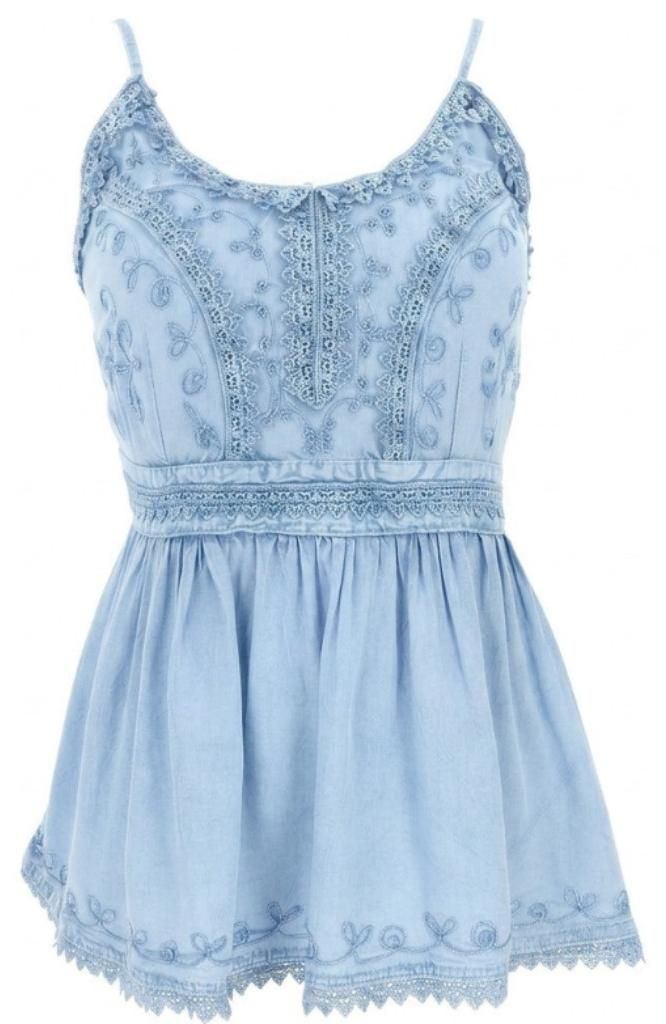 Besticktes Top Boho Chic, Lockeres Sommertop - Hellblau, Damen, Viskose, Tops & T-Shirts