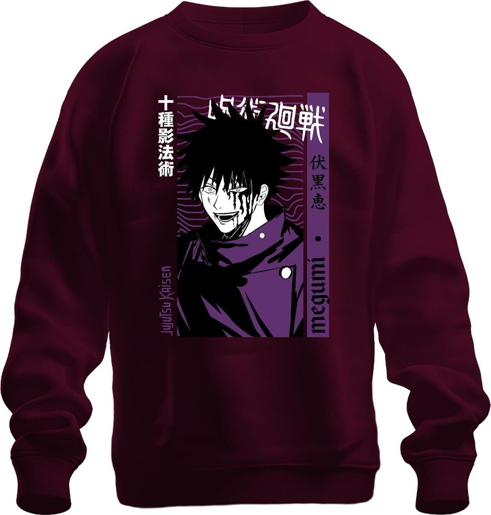 Jujutsu Kaisen Megumi Fushiguro Anime Manga düster lila blutig Uni Sweatshirt Pullover, Burgundy, L