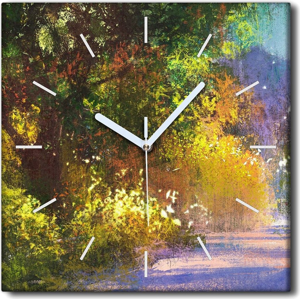 Coloray Uhr auf Leinwand 30x30 cm Wand Uhr Dekoration Wohnzimmer Segeltuch weiße Zeiger -Paar von Menschen Wald