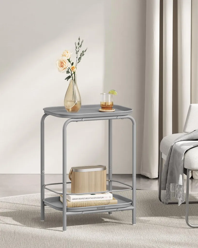 Rangement compact : table d'appoint gris tourterelle 2 plateaux spacieux