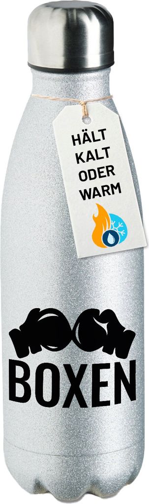 Huuraa Trinkflasche Boxen Boxhandschuhe 500ml Silver Edelstahl Wasserflasche Trinkflasche Geschenkidee