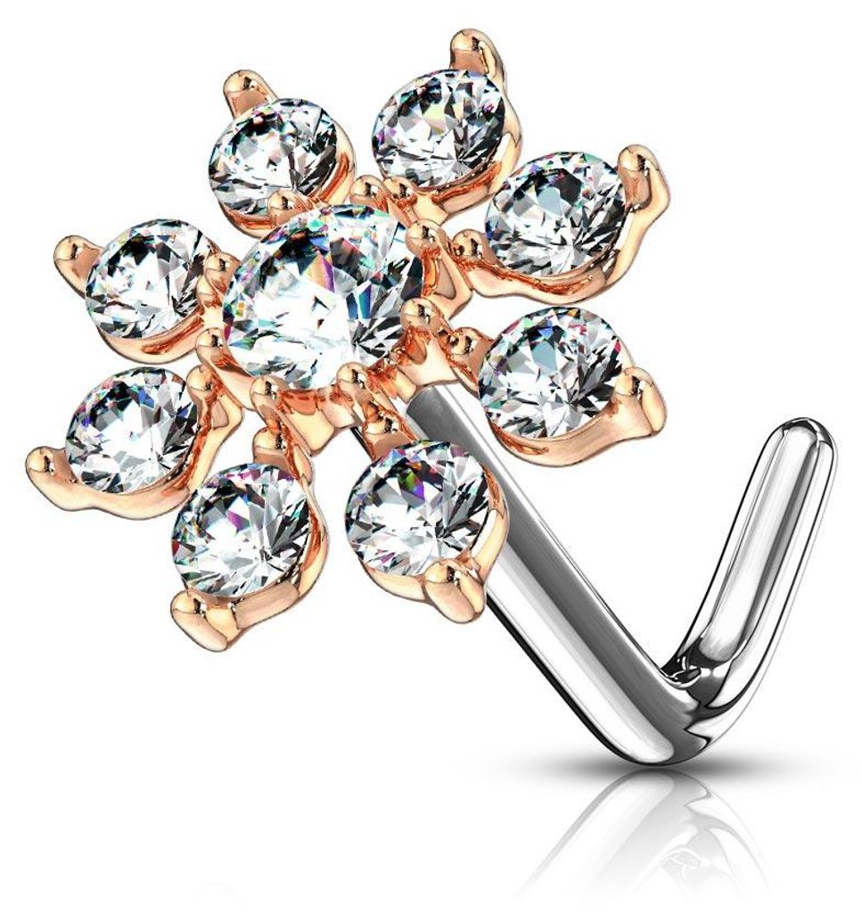 Nasenpiercing Stecker Blume mit Zirkonia Rose Gold Produktbild 