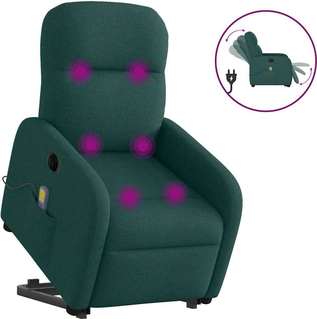 Design Elektrischer Massagesessel mit Aufstehhilfe Dunkelgrün Stoff, Klassische Sessel 2024 Neu