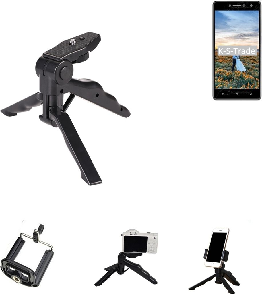 K-S-Trade Stativ Tisch-Ständer Dreibein Handy-Stativ Ständer kompatibel mit Haier G8 Mini-Stativ Smartphone Tripod Handy-Stativ aus Plastik schwarz