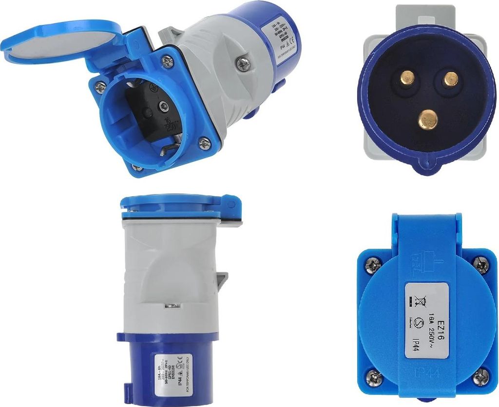 AS CEE Kupplung auf CEE Steckdose Adapter Schuko Stecker 16A 3-polig Wohnwagen AS