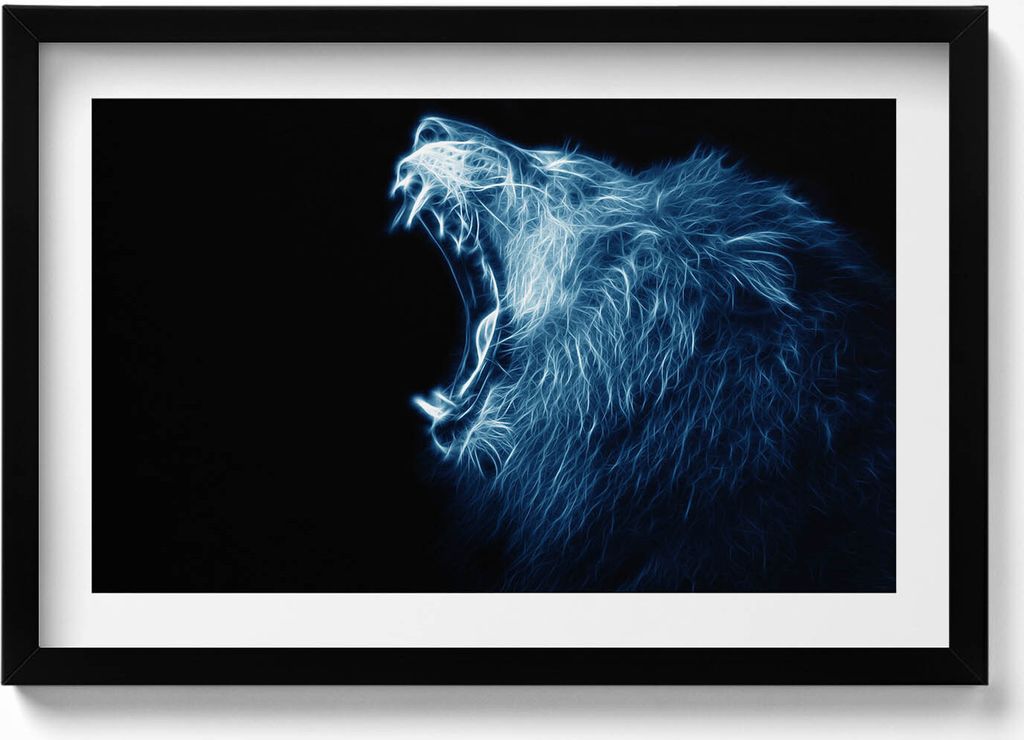 Körpersprache eines wilden Löwen– Wandbild mit Rahmen – Gerahmtes Bild – Wanddekoration – 60x40 cm – Schwarz Rahmen