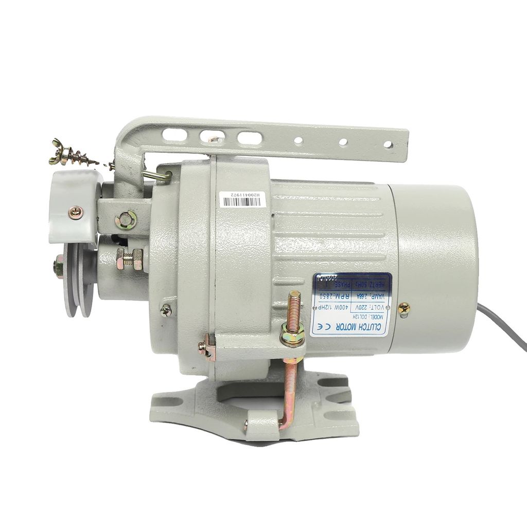 A gray industrial sewing machine motor with a pulley and handle, shown against a white background.