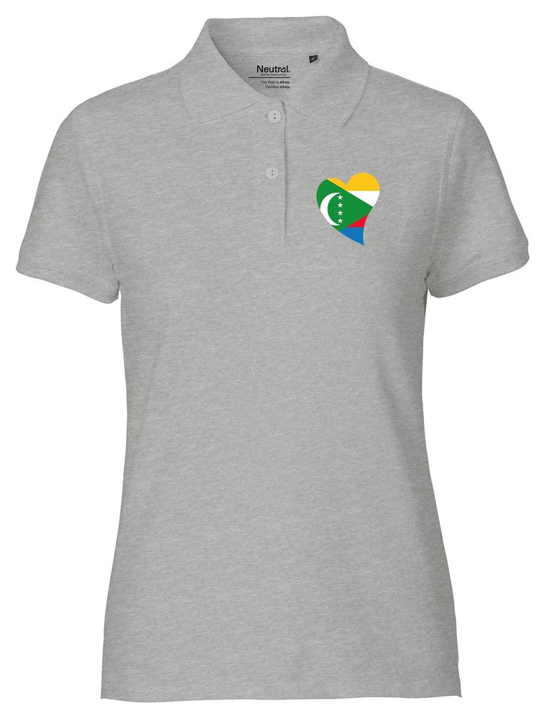 Huuraa Damen Polo Shirt Komoren Flagge Herz XL Sport Grey Bio Baumwolle Fairtrade Poloshirt Geschenkidee