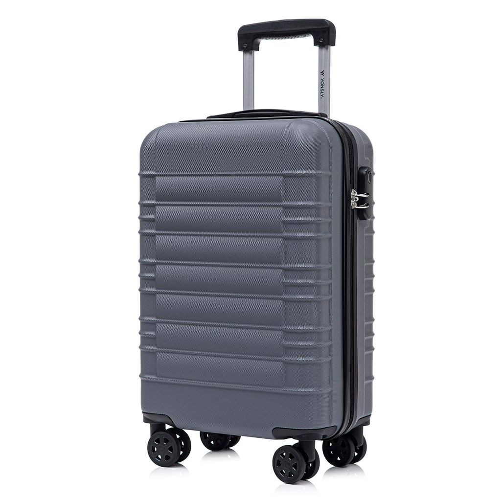 Koffer Trolley Reisekoffer Suitcase, Rollkoffer Handgepäck ,mit 4 Rollen360°, Hartschalenreisekoffer, Zahlenschloss, Weicher Gummigriff (M,Grau)