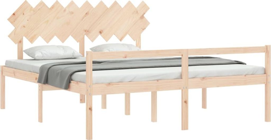 vidaXL Seniorenbett mit Kopfteil Super Kingsize Massivholz
