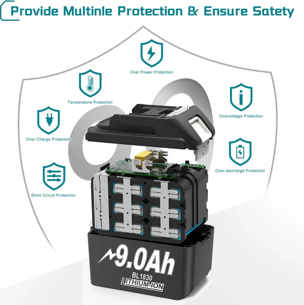 Batteria 18V 9000mAh per Makita BL1860 BL1830 - Kit 2 Pezzi Arancione - 5