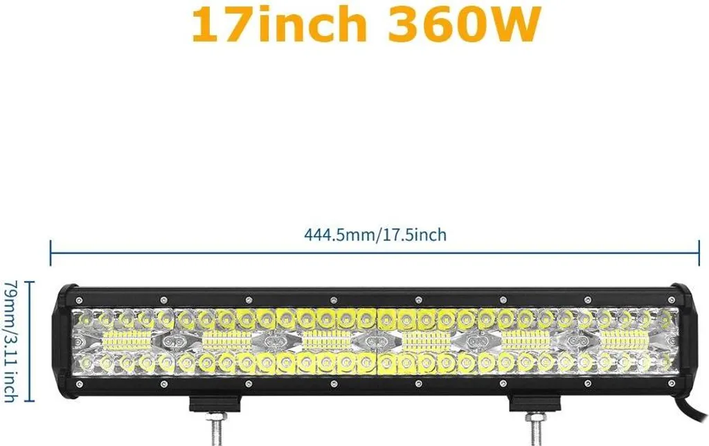 Barre LED 17 pouces 360W pour éclairage de nuit 4x4 et travaux agricoles