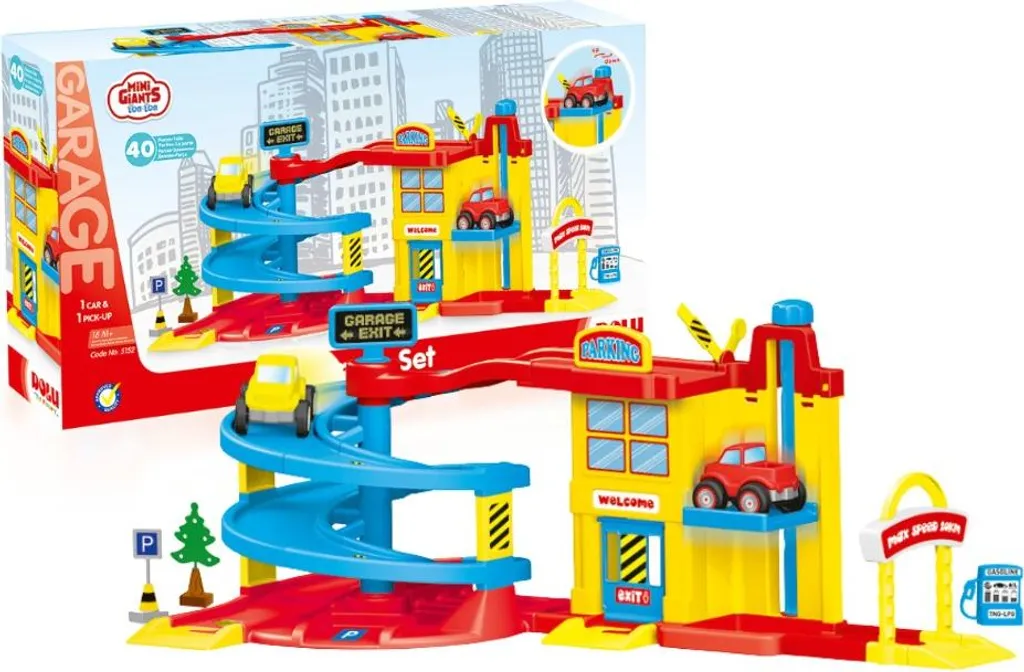 Petit garage Dolu Junior 5152 robuste avec rampes et voitures incluses