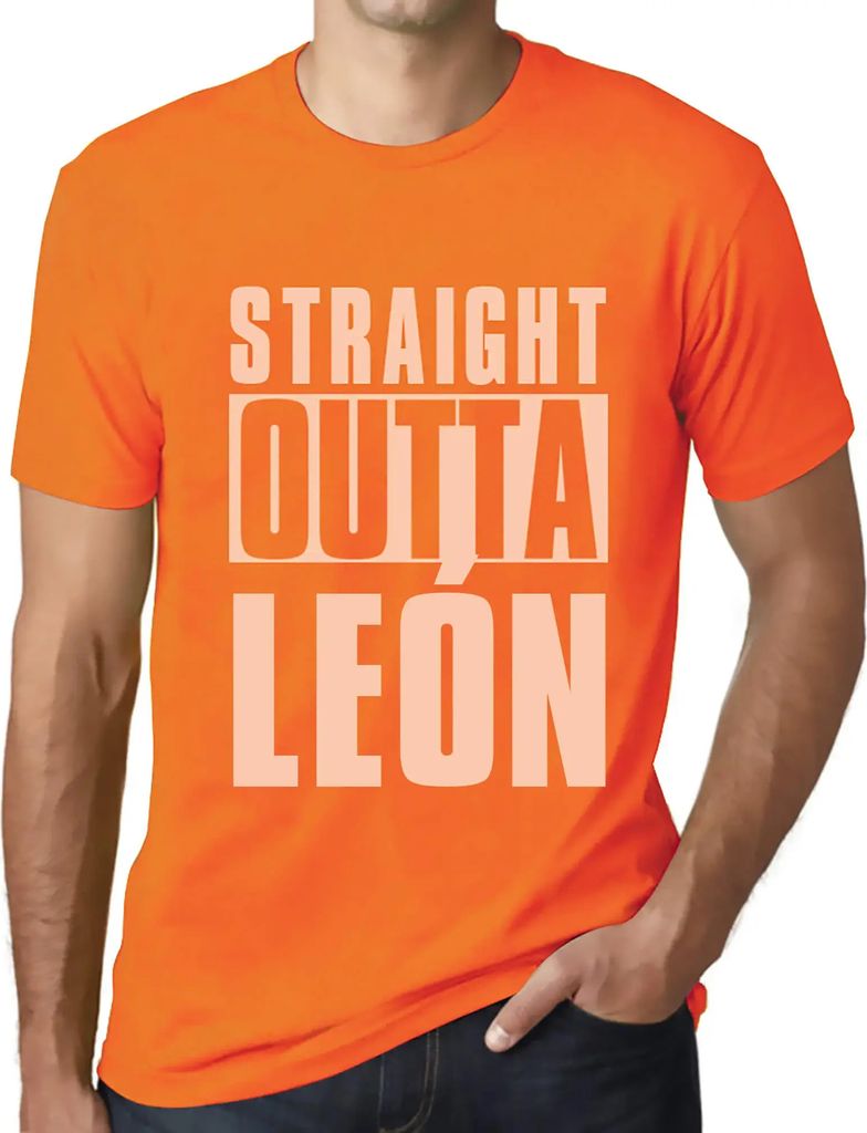 Herren Grafik T-Shirt Straight Outta León Öko-Verantwortlich Vintage Jahrgang Kurzarm Lustige Druck Geburtstag Geschenk Mann