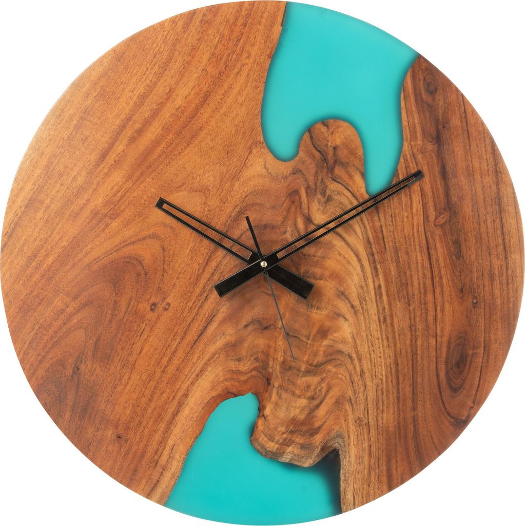 J-Line Wanduhr Modern Akazienholz/Polyresin Naturell/Blau