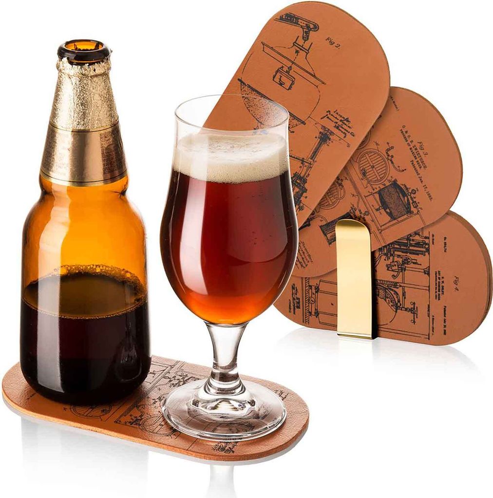 Vacu Vin 2-fach Untersetzer für Flasche und Glas 6er Set, Coaster, Getränkeunterlage, Pressleder, Braun, 18555606