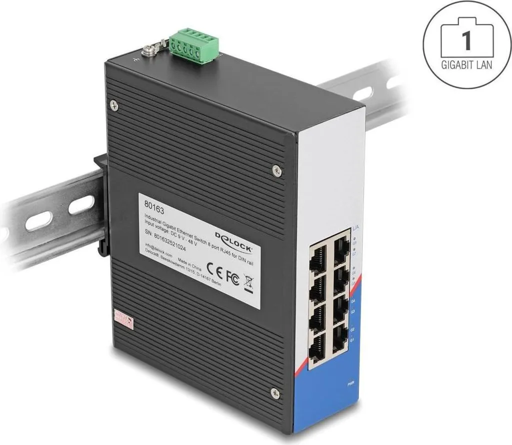 Switch RJ45 haut débit pour rail DIN industriel Delock 80163