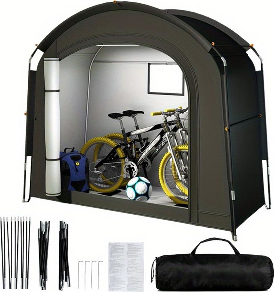 Großes Outdoor Aufbewahrungszelt für Camping, wind- & wasserdicht, faltbar, ideal zur Lagerung von Mountainbikes & Ausrüstung, Schwarz 200x80x165cm