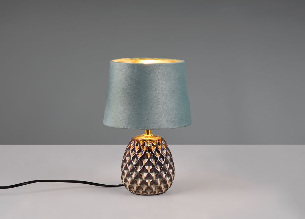 Kleine LED Nachttischlampe, Fensterlampe für Fensterbank mit Stoffschirm Golden