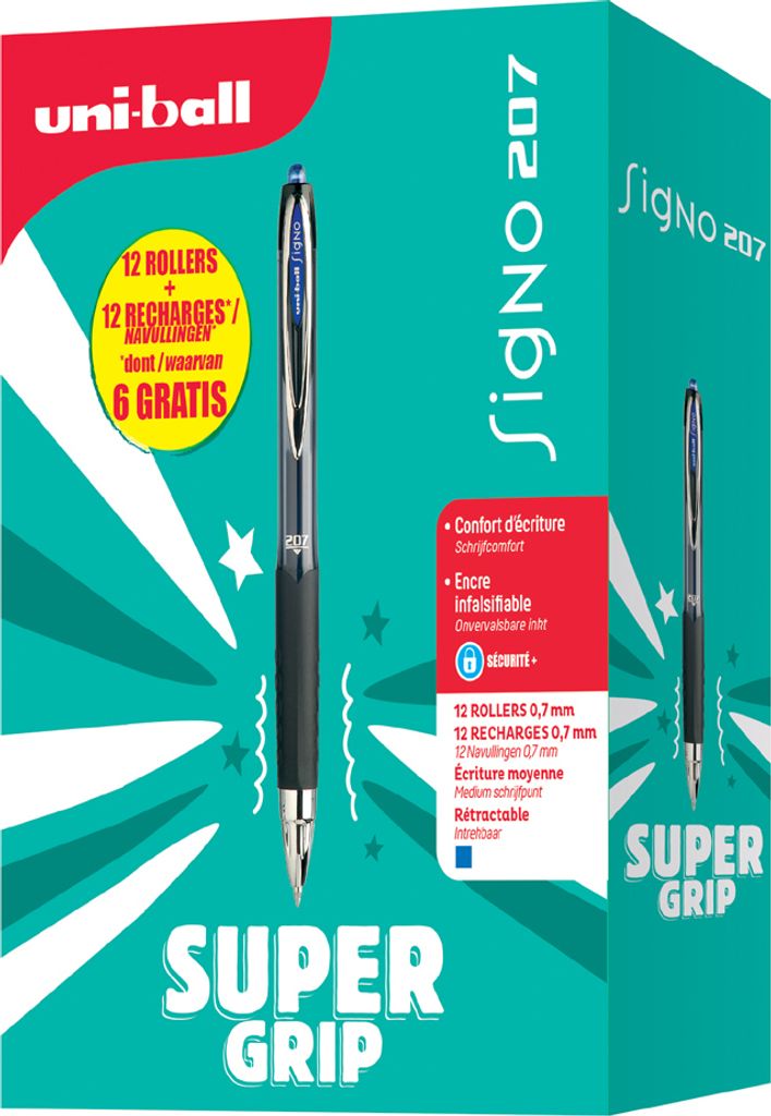 uni-ball Gel-Tintenroller SIGNO 207 VALUE PACK 12 Stifte + 12 Ersatzminen blau