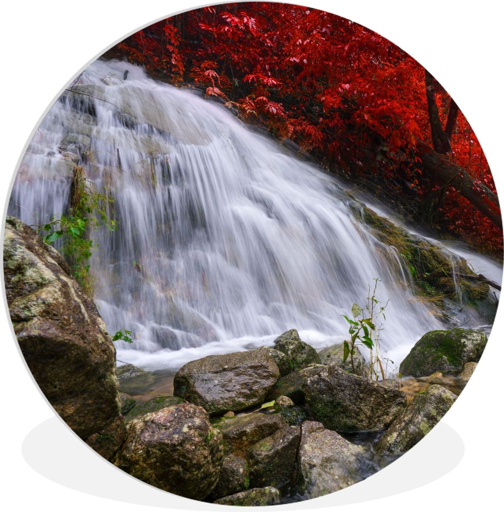 MuchoWow Rundes Wandbild - Runde Bilder Wasserfall - Felsen - Wasser - Herbst Ø 30 cm Kreis Wanddekoration Kunststoff - Wandkreis - Wandschmuck ...