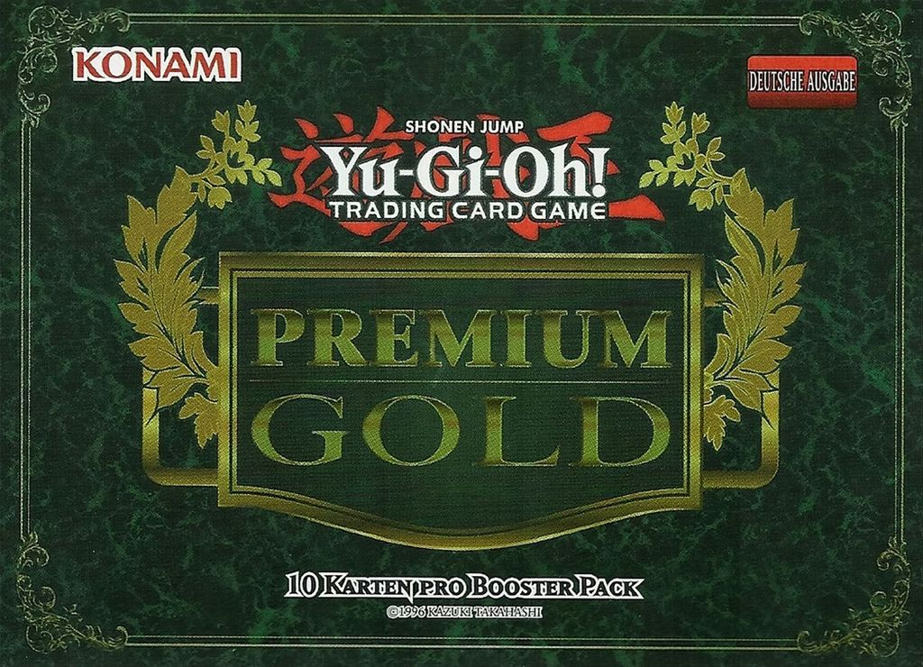 The image shows the front packaging of a Yu-Gi-Oh! Trading Card Game product called 'Premium Gold'.