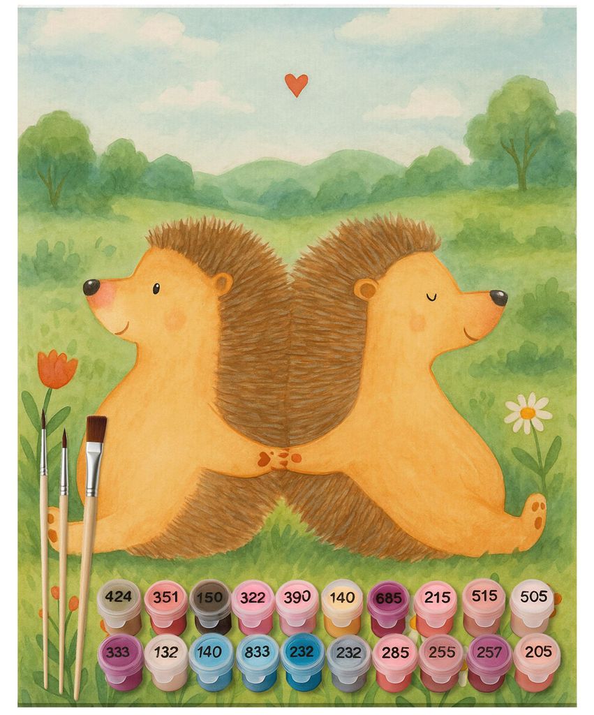 Mr. & Mrs. Panda Malen nach Zahlen Igel händchenhaltend Design 40 x 50 cm Mit Rahmen - Weiß - Geschenk, diy set, Lieblingsmensch, Love, Freundin,...