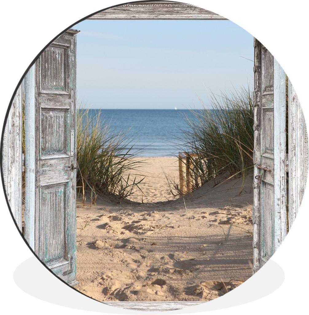 MuchoWow Aluminium Wandkreis Düne - Strand - Aussicht - Sommer Ø 60 cm Wanddeko Modern Wohnzimmer - Wand Kreis - Wandbild - Schlafzimmer - Alum...
