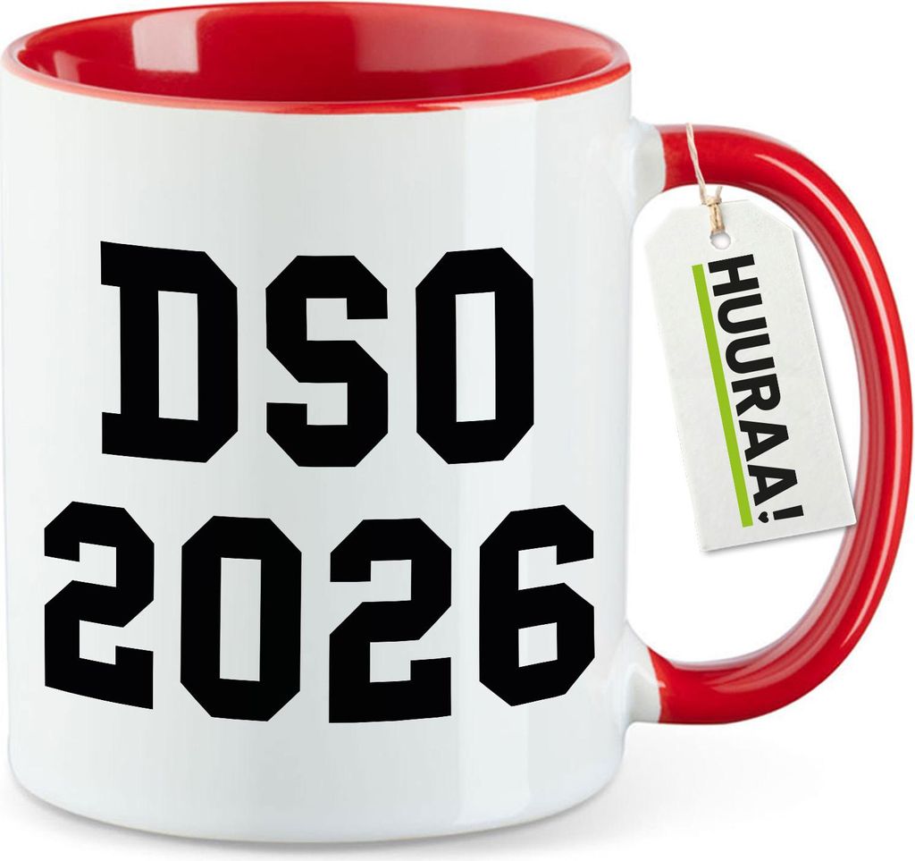 Huuraa Kaffeetasse DSO 2026 Abschluss Belgien (ndl.) 330ml Rot Keramik Kaffeebecher Geschenkidee