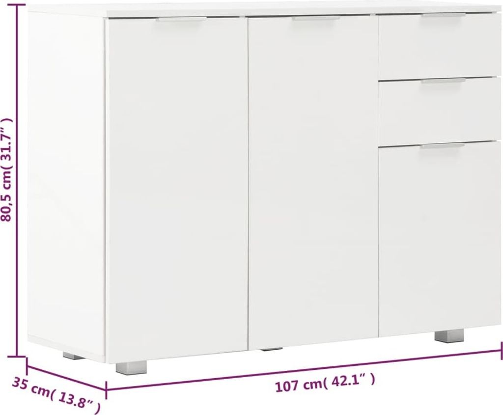 vidaXL Kredens biały wysoki połysk 107 x 35 x 76 cm Zdjęcie produktu 10
