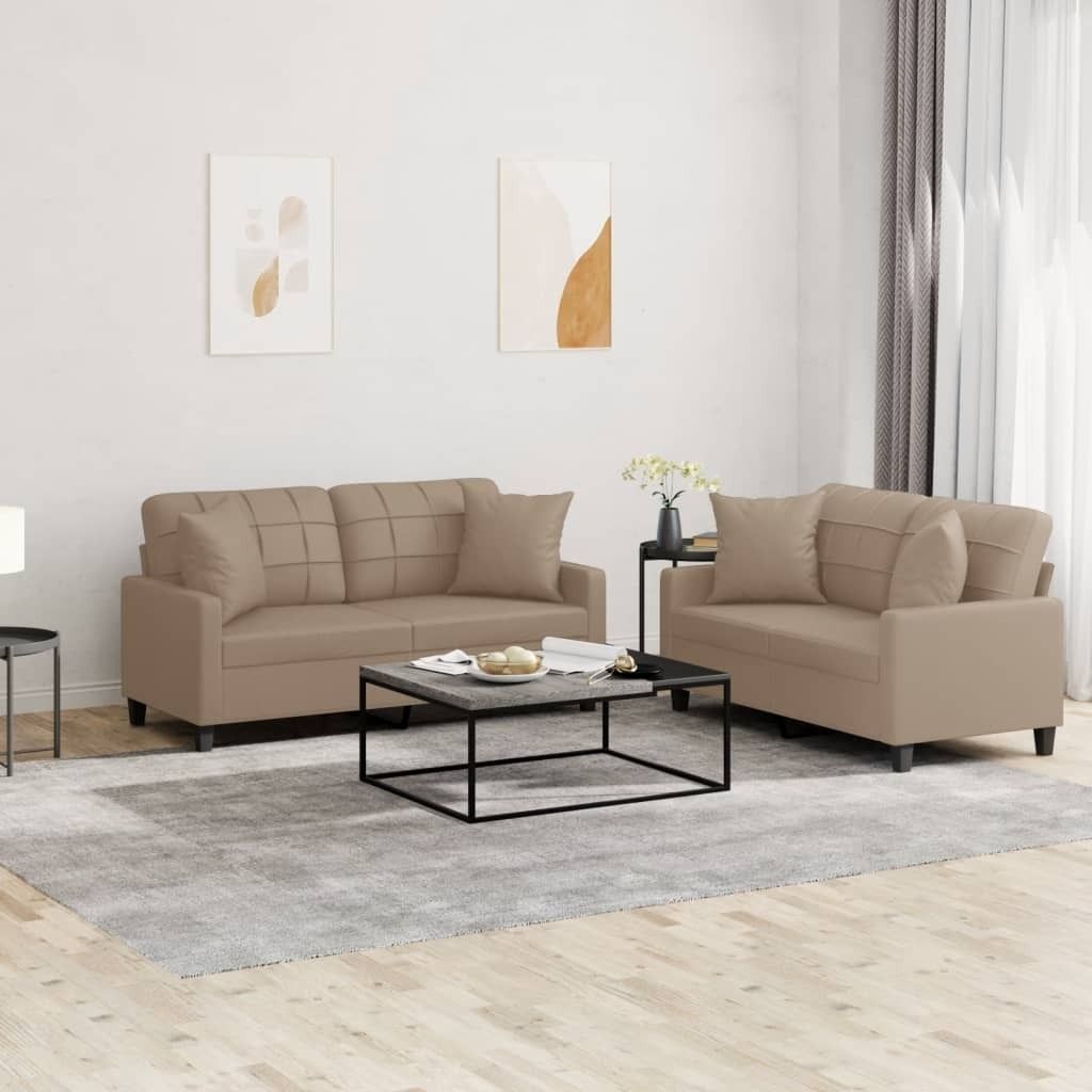 "im Angebot" 2-tlg. Sofagarnitur - Wohnlandschaft - mit Kissen Cappuccino-Braun Kunstleder - Klassische Sofas A120