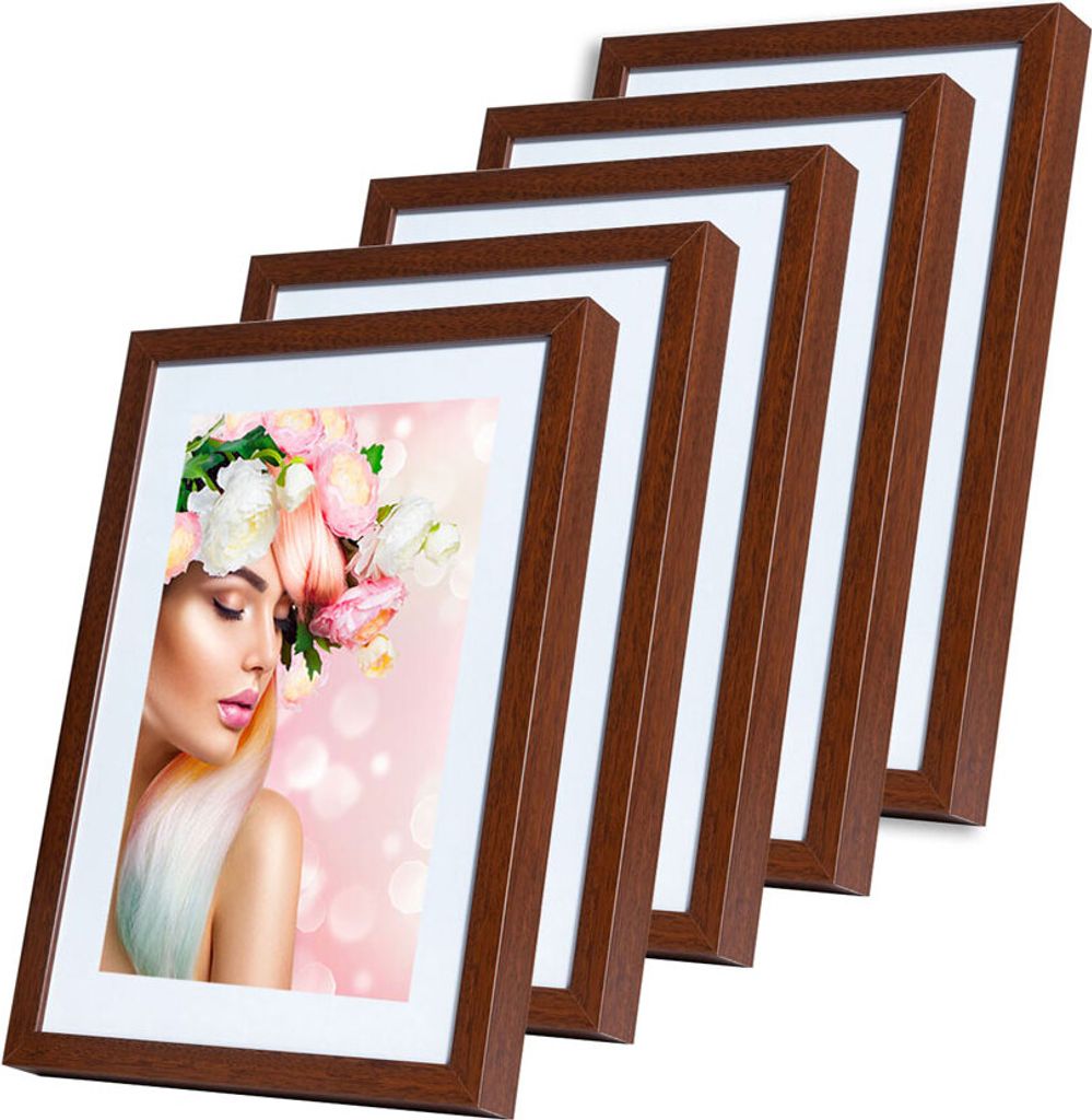KS15 Bilderrahmen Lifestyle Foto Rahmen Collage Holzoptik 2er 3er 5er Pack - Farbe: 5er Pack Braun | Format: 40x50