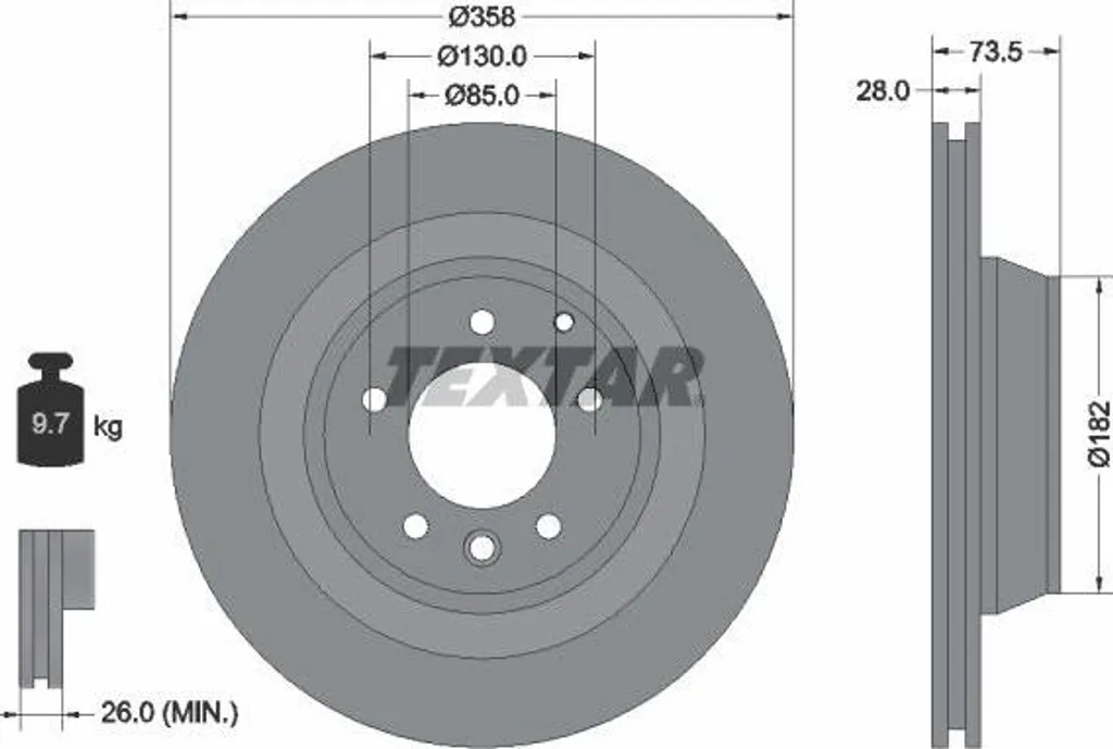 Disque de frein arrière Textar 92151403 OE 7L8615601 pour Cayenne Q7