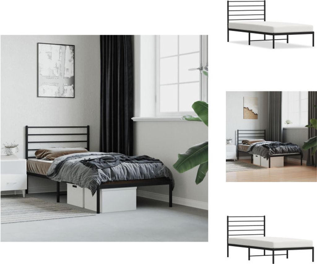 vidaXL Bettgestell mit Kopfteil Metall Schwarz 90x190 cm - Betten & Bettgestelle