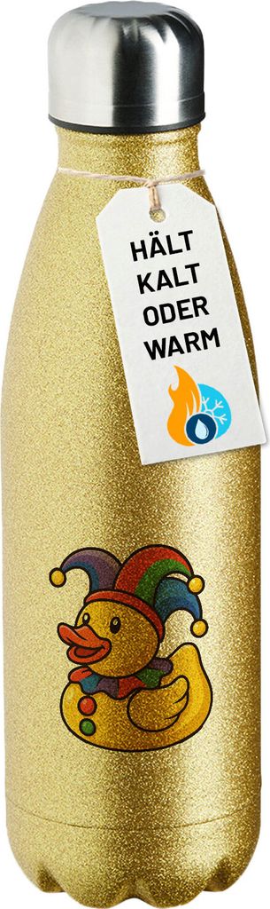 Huuraa Trinkflasche Quietscheente Karneval Gummiente Jeck 500ml Gold Edelstahl Wasserflasche Trinkflasche Geschenkidee