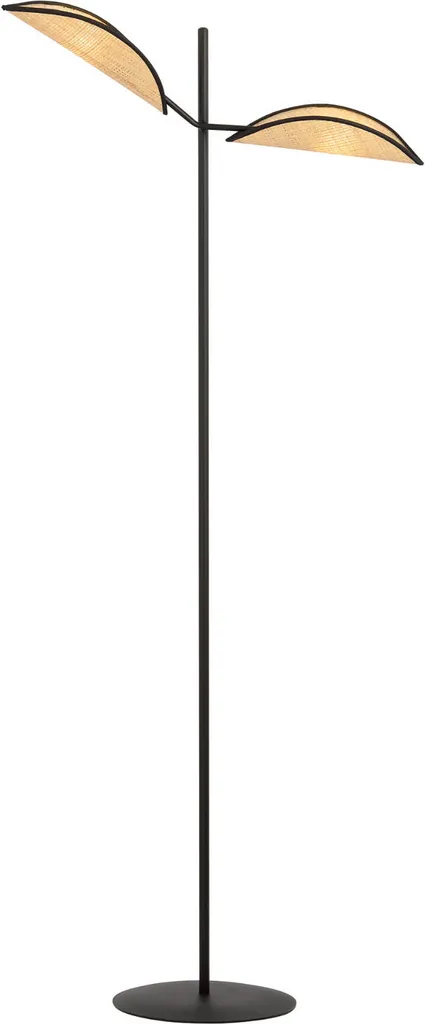 Lampadaire pour coin lecture VENE LP2 noir et rotin - Éclairage doux