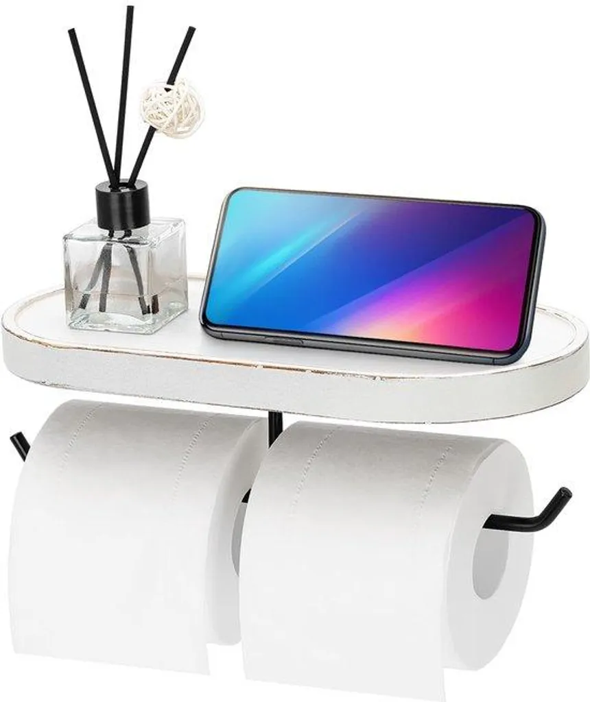 Porte-rouleau papier toilette ovale en bois mural avec support lingettes