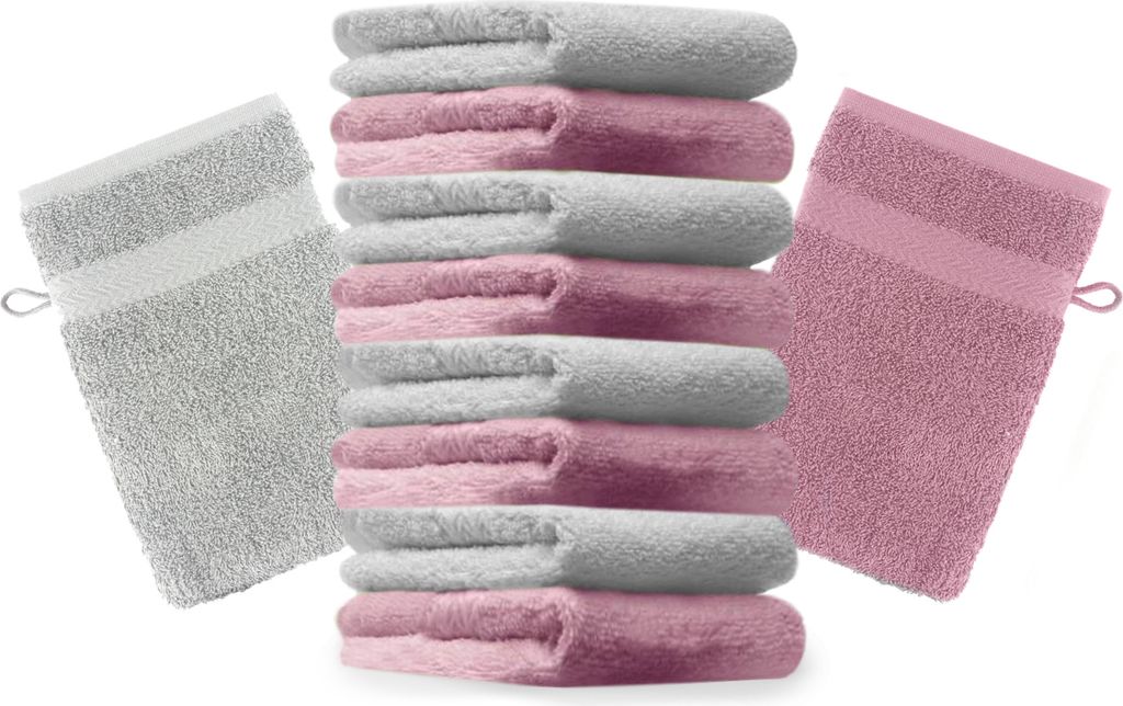 Betz 10 Stück Waschhandschuhe 16x21 cm PREMIUM 100% Baumwolle Farbe: altrosa und silbergrau