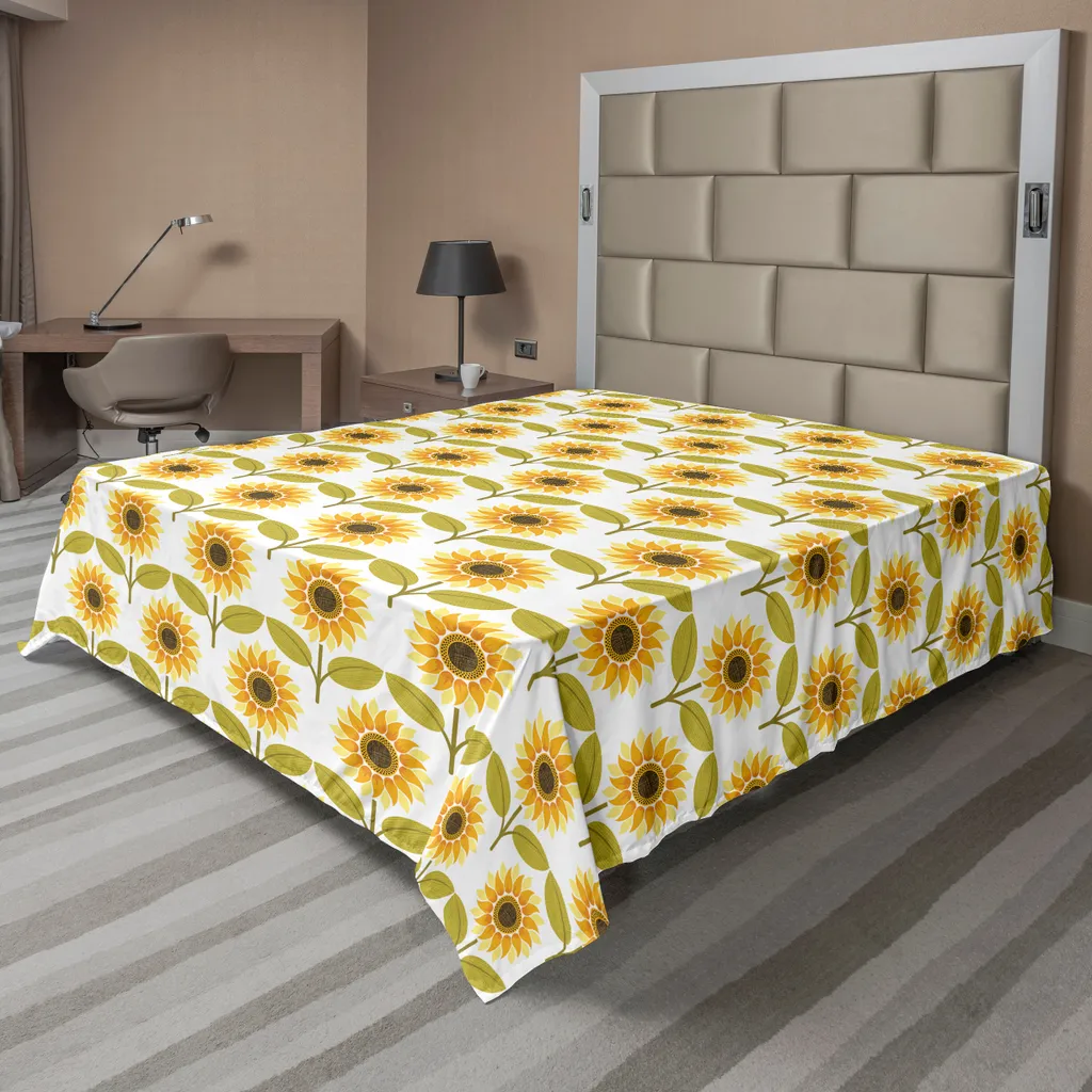 Drap de lit supérieur à motif tournesol rétro style champêtre chic