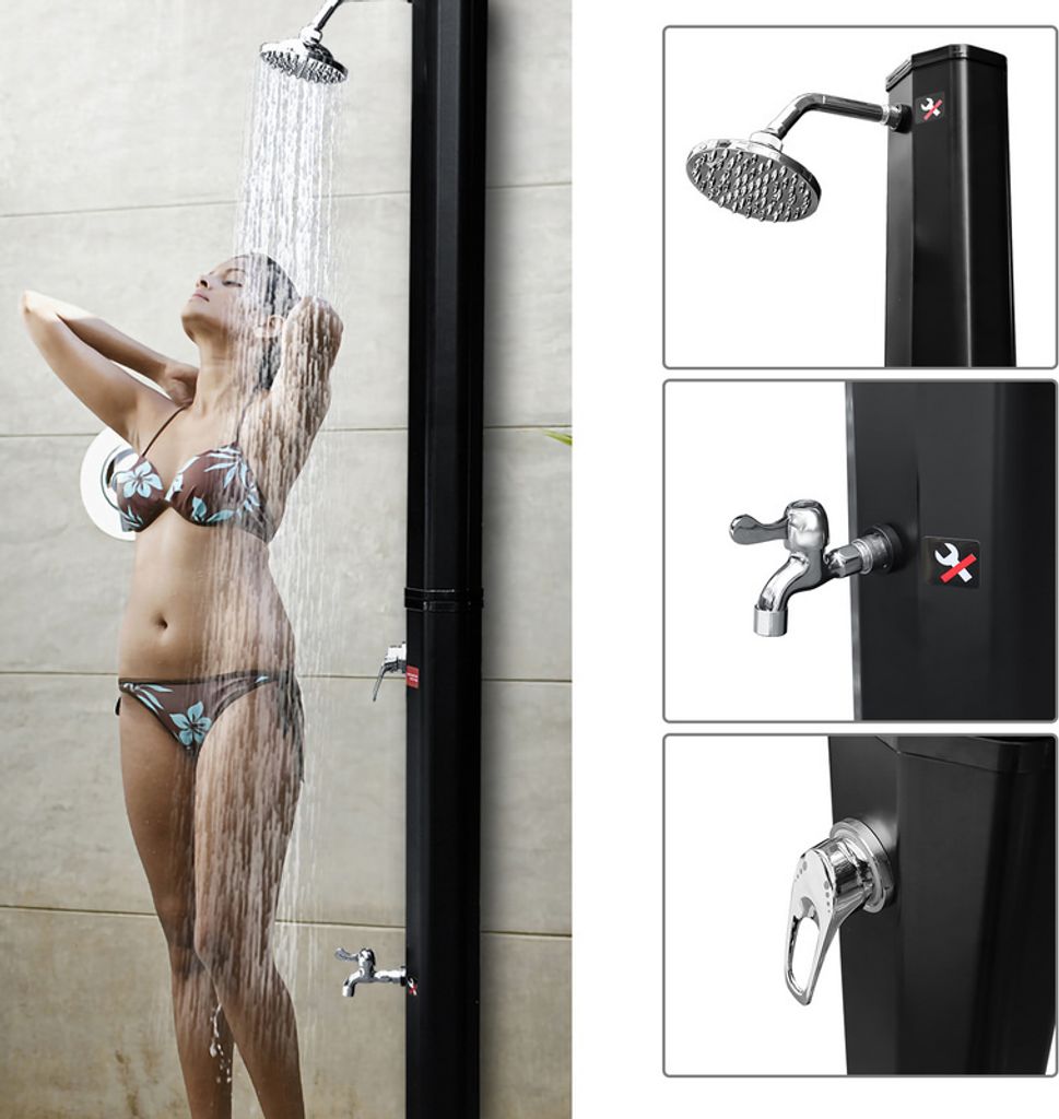 Solardusche Gartendusche Pooldusche bis 60°C Einstellbare Temperatur 35L Mit Schutzhülle Schwarz