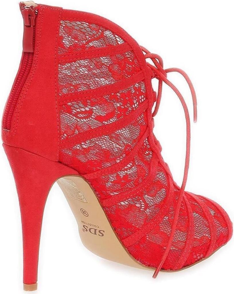 Damen Sommer Sandaletten mit Tüll; Rot/38