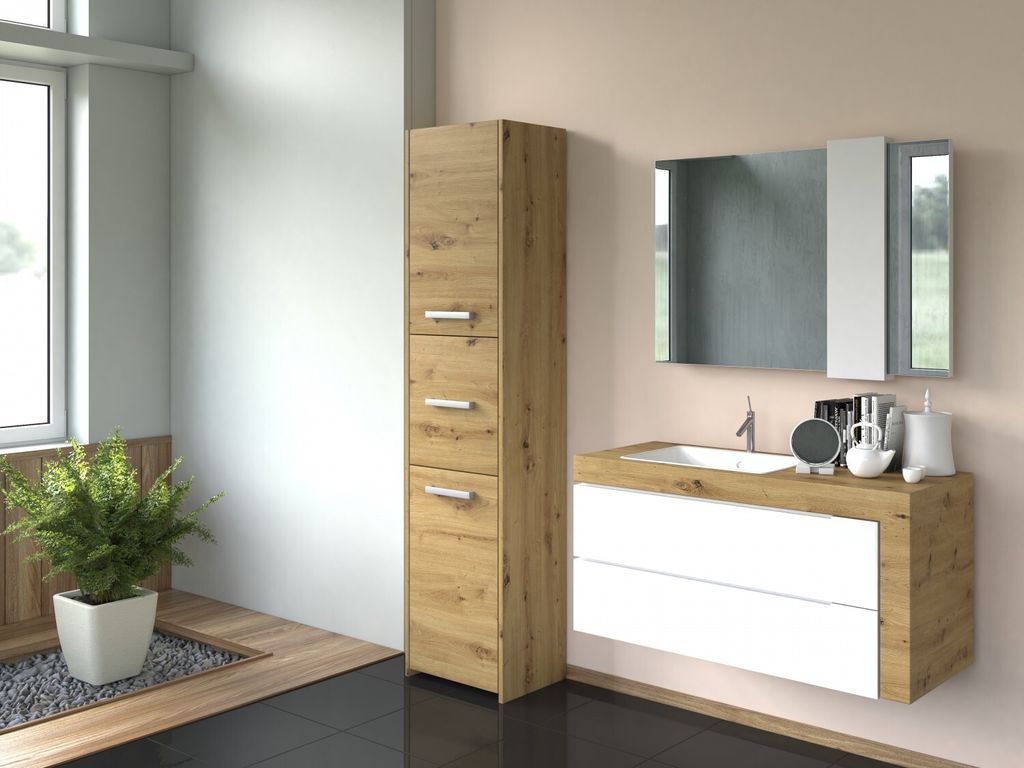 Schmaler Schrank für das Badezimmer MARGO – Eiche Artisan Produktbild 12