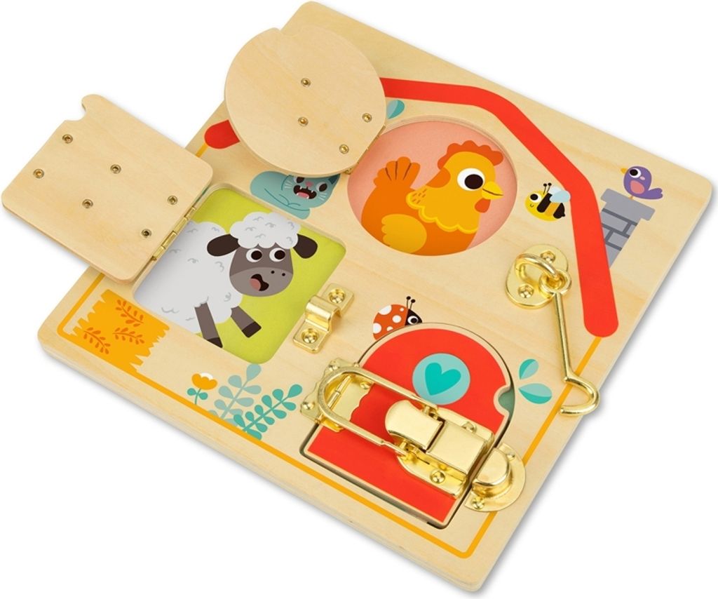 Tooky Toy Manipulationsbrett aus Holz Schlösser öffnen und schließen mit Tieren
