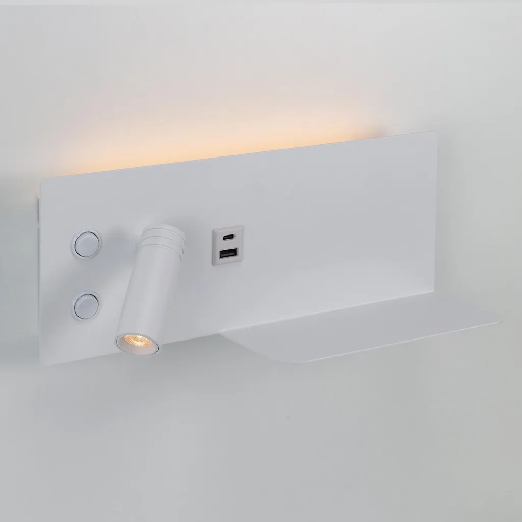 Lampada Parete LED Bianca USB Type-C | Faretto Lettura 3W + 7W 2700K