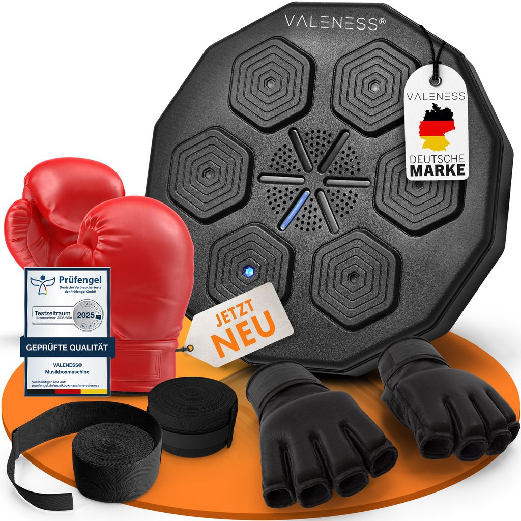 VALENESS Musik Box Maschine – Smarte Boxing Machine mit Musik & LED – Boxmaschine mit Bluetooth, Zählfunktion & Boxhandschuhen Automatik