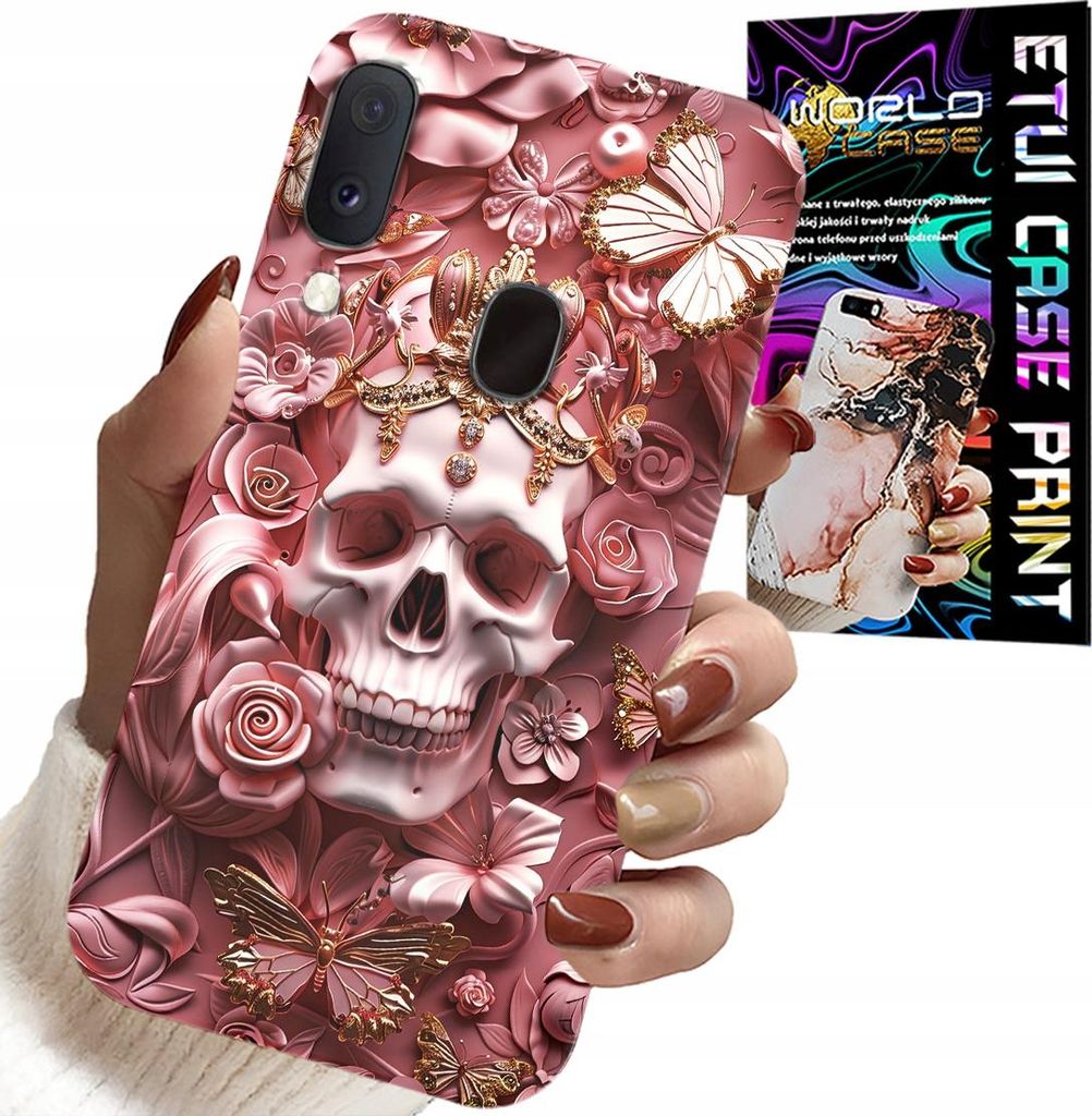 Etui Für Samsung Galaxy A20E - Feminine, Trendige Designs, Totenkopf Mit Rosen