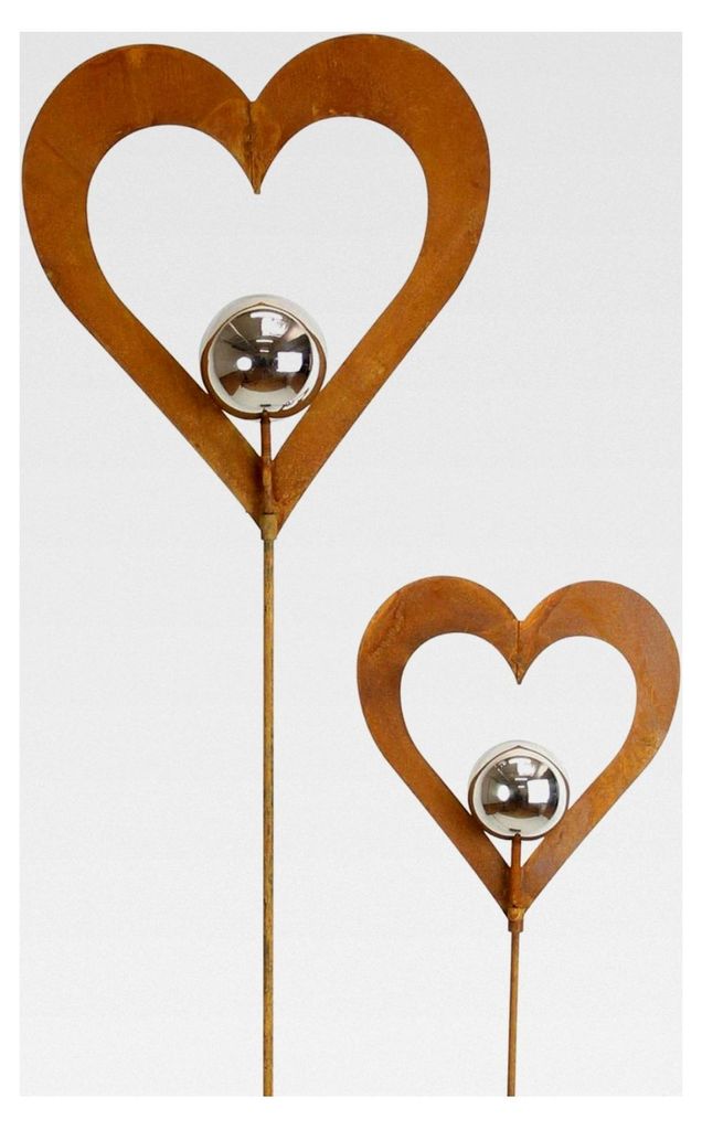 Herzstecker mit Silberkugel, 2er Set, 15 x 96 cm, 21 x 120 cm